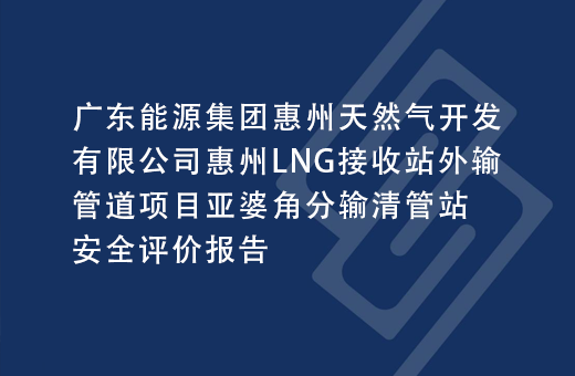 广东能源集团惠州天然气开发有限公司惠州LNG接收站外输管道项目亚婆角分输清管站安全评价报告
