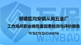 顺德区均安镇从尚五金厂工作场所职业病危害因素检测与评价报告