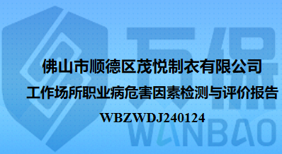 佛山市顺德区茂悦制衣有限公司工作场所职业病危害因素检测与评价报告