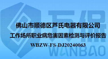 佛山市顺德区芦氏电器有限公司工作场所职业病危害因素检测与评价报告